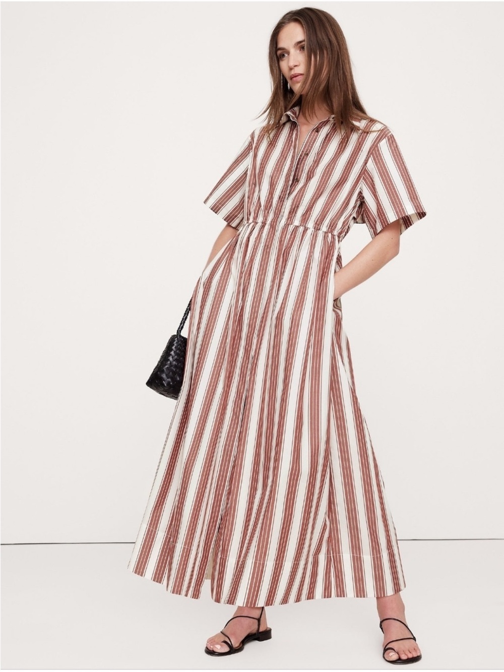 NEW! Banana Republic Red Stripe Cotton Poplin Open-Back Shirt Dress 771985 🪽🍉